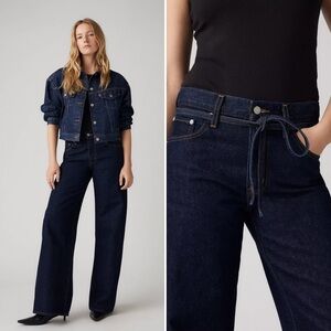 Levi's XL Straight Jeans High Rise Dark Indigo Denim Blue Waist Tie Classic 32